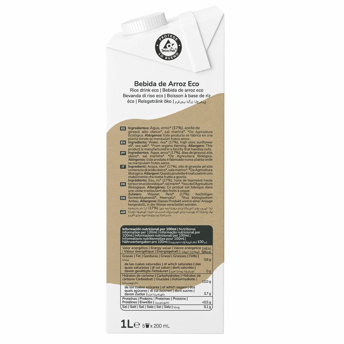 Pack 12× Bebida de Arroz ECO 1 L – Bebida Alternativa Vegetal Ecológica sin Lactosa