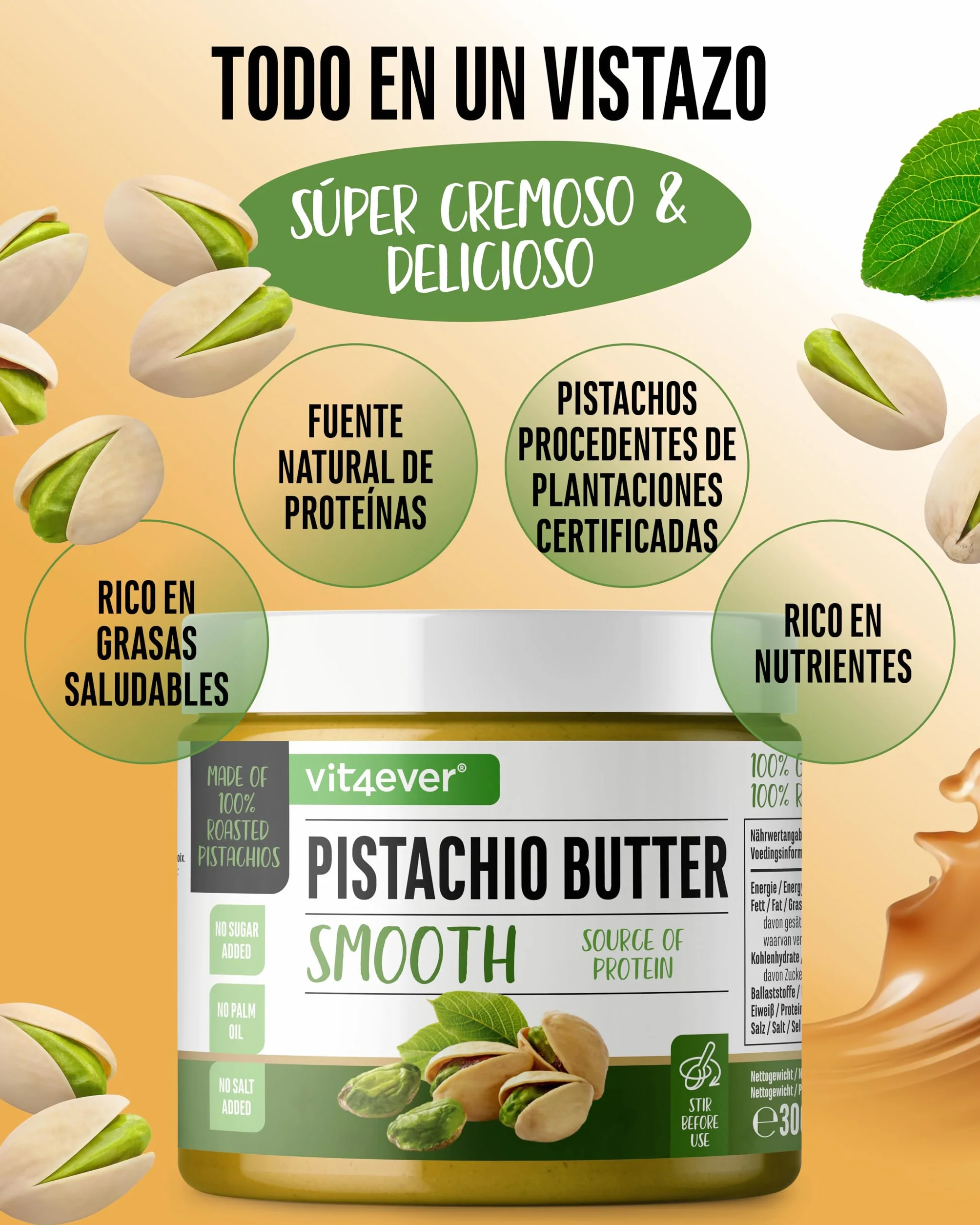 Mantequilla de pistacho 300g crema natural 100% pistachos sin sal vegano