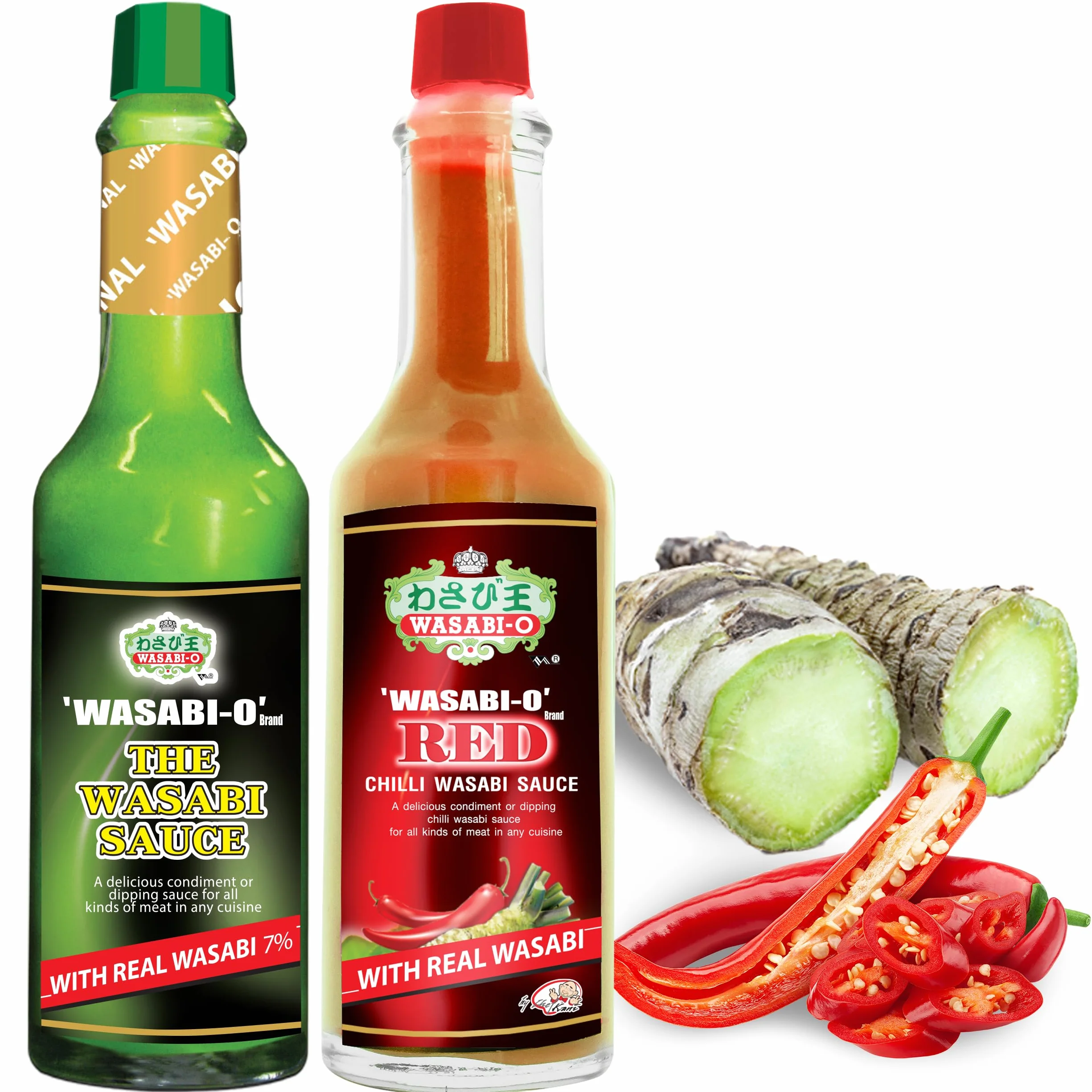 WASABI-O Combo Set of 2 Wasabi Original Sauce 62g & Wasabi Red Chili Sauce 55g