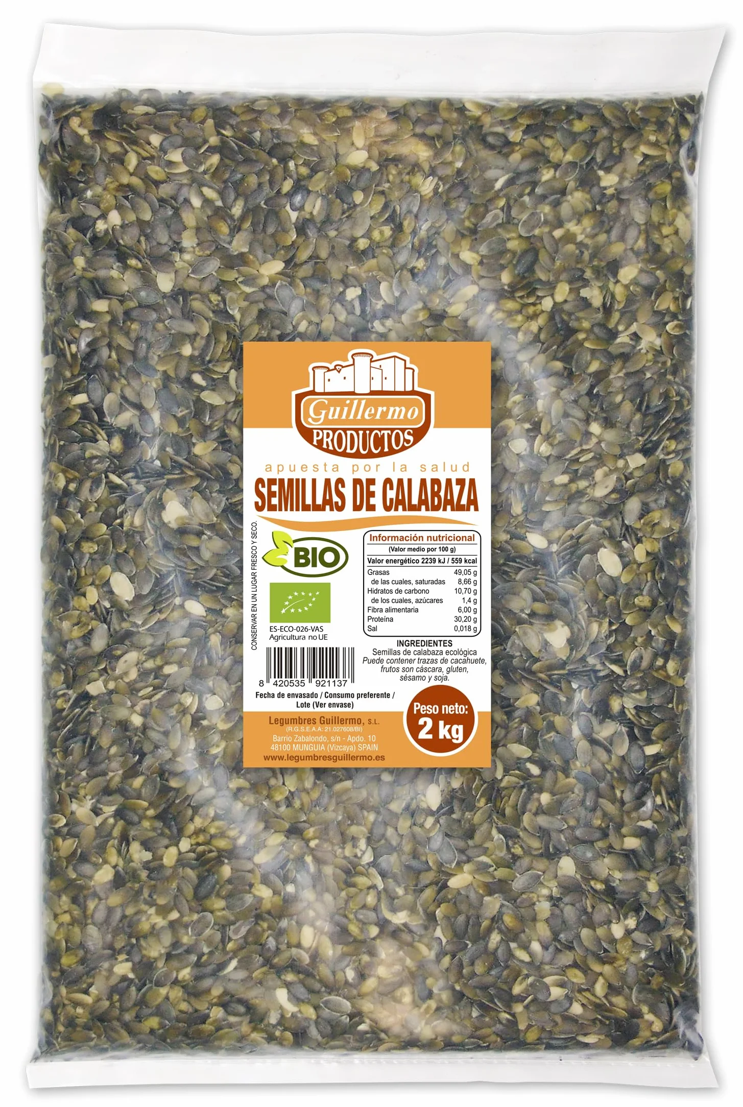 Pipas de calabaza BIO 2kg ecológico Semillas de calabaza