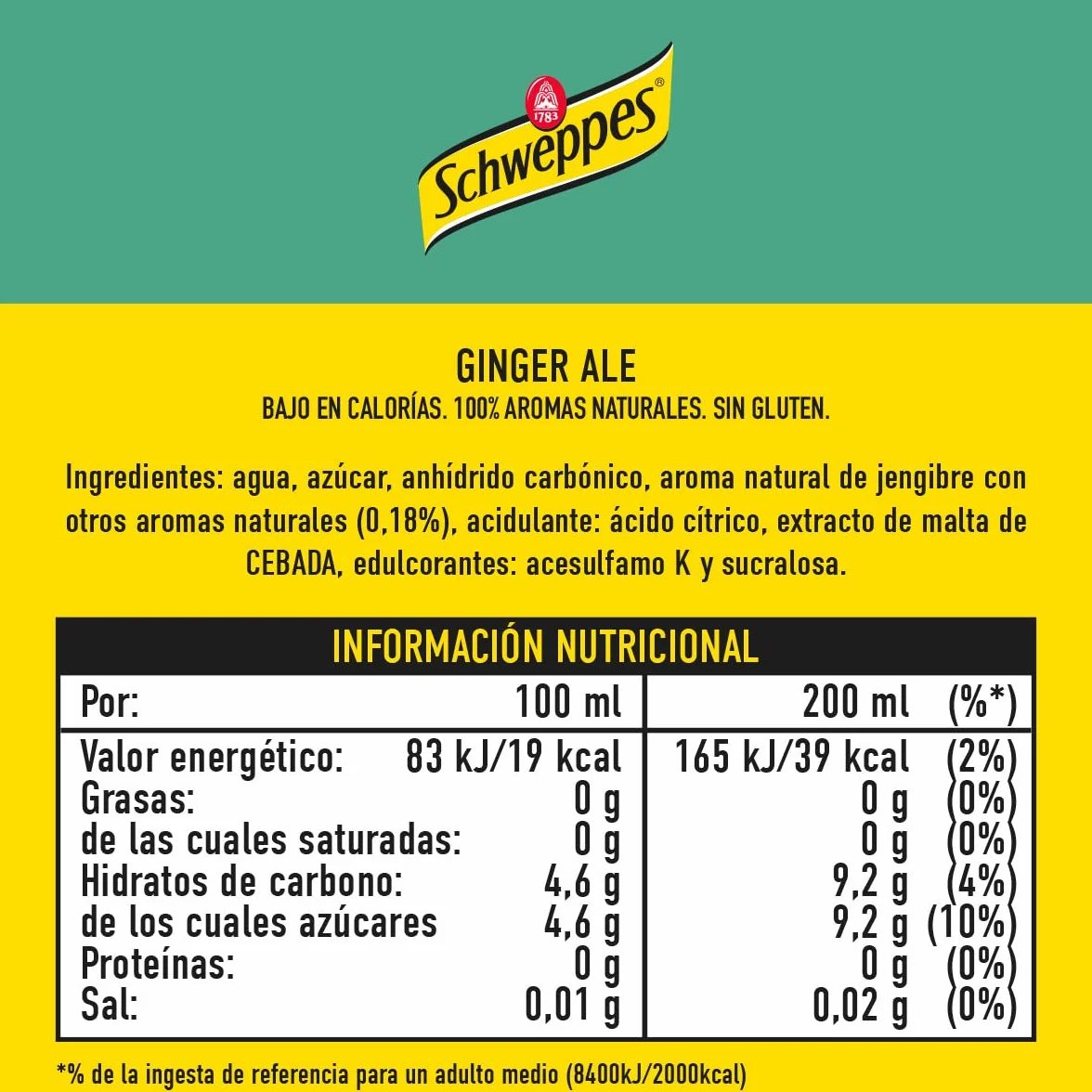 Schweppes Ginger Ale Bebida Refrescante Vidrio Pack 6x25cl