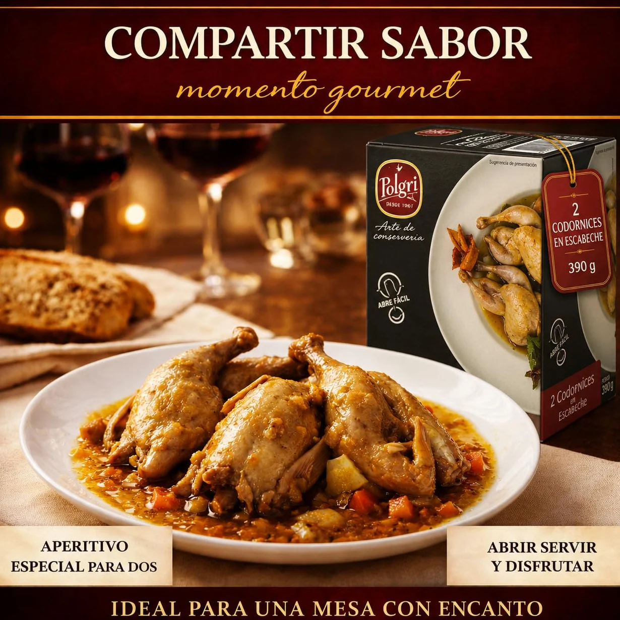 POLGRI Codornices en Escabeche 3 latas 390 gr Conserva Gourmet Carne de Caza Aperitivo Premium