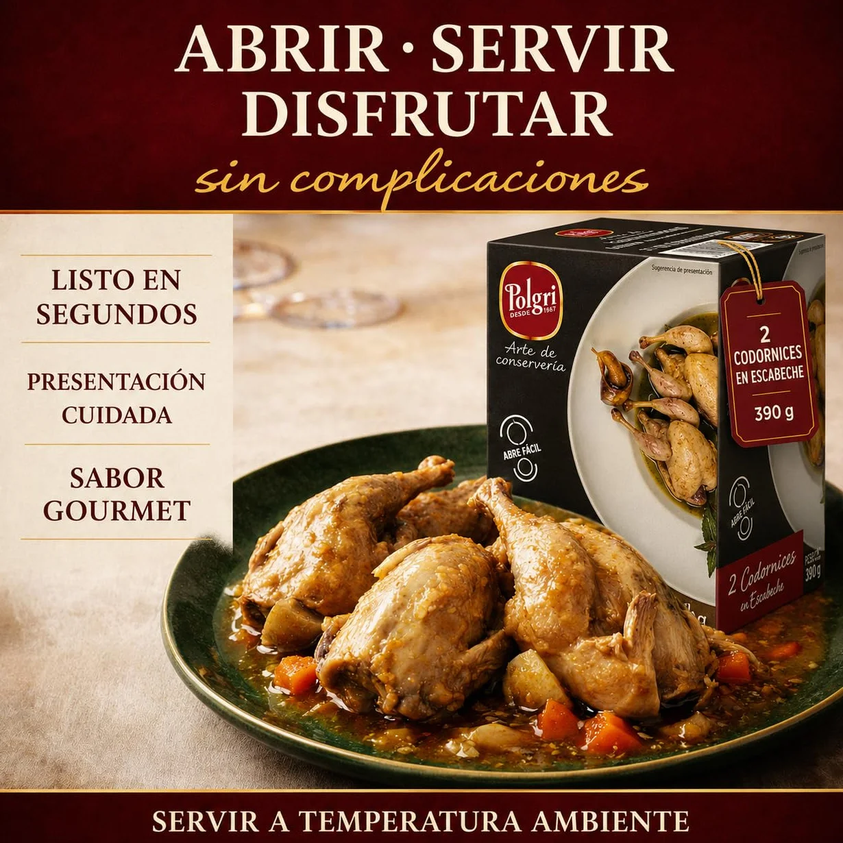 POLGRI Codornices en Escabeche 3 latas 390 gr Conserva Gourmet Carne de Caza Aperitivo Premium