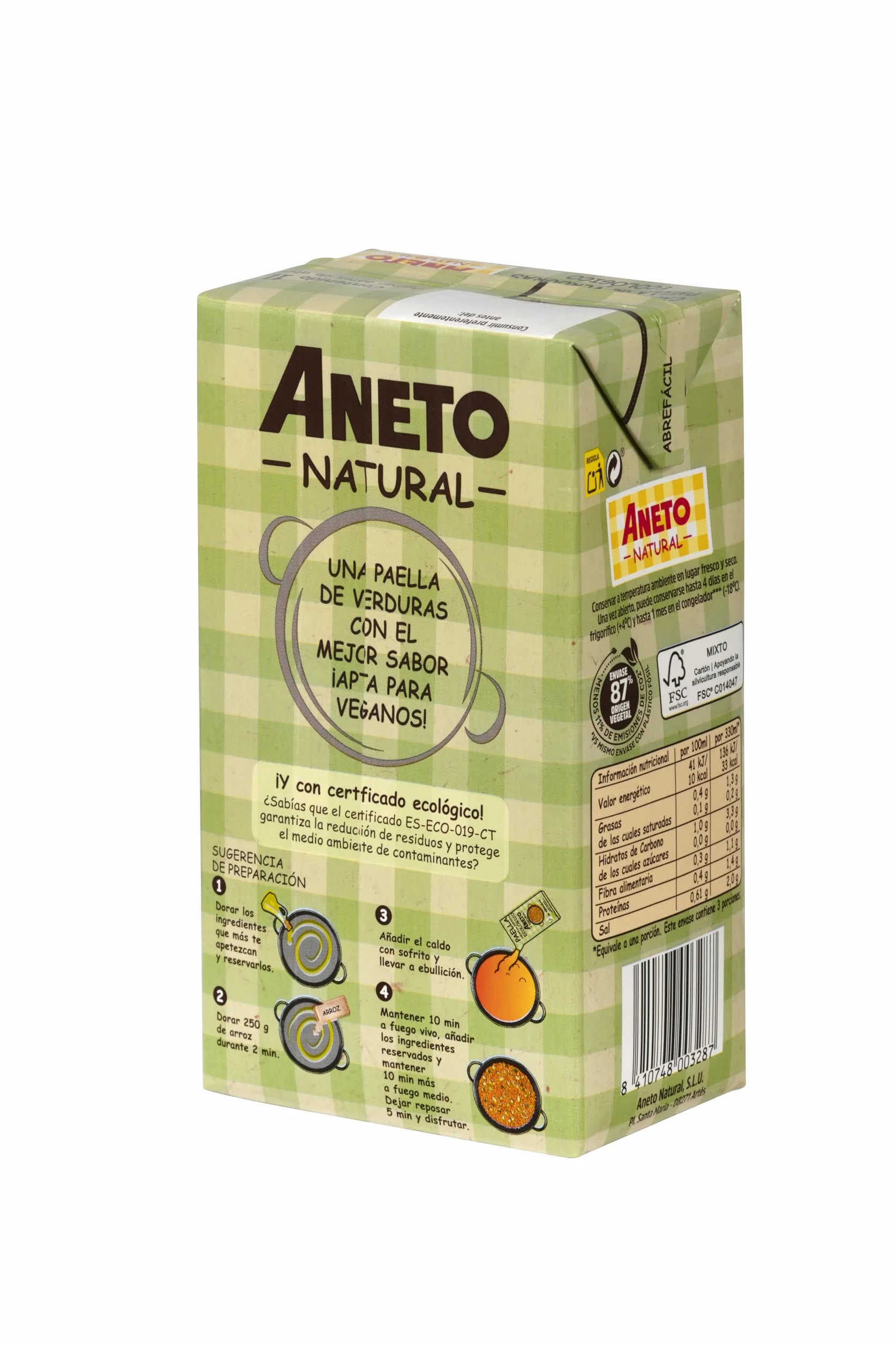 Aneto Caldo Ecológico para Paella de Verduras 1L 6 unidades
