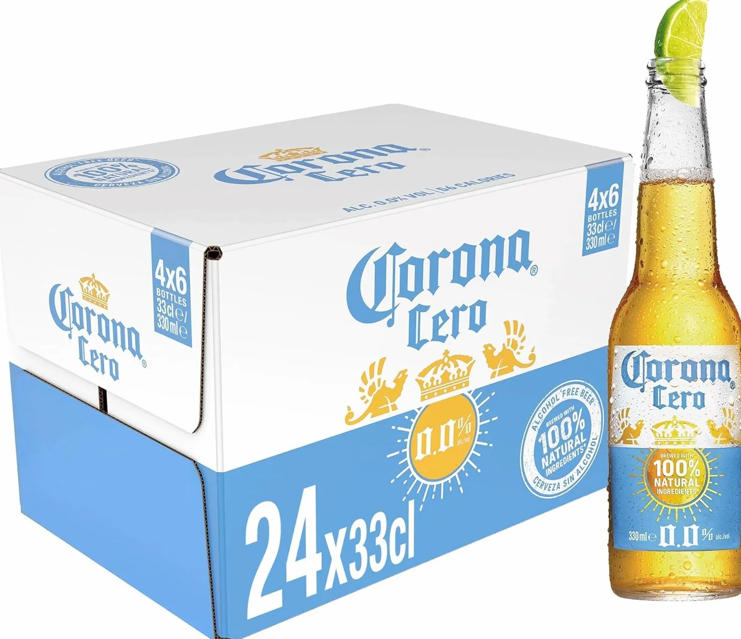 Corona Cero 24 botellas 33 cl Cerveza 0.0% Alcohol Ingredientes Naturales