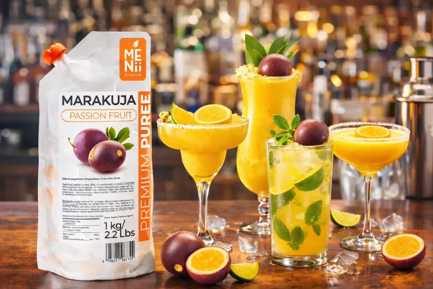 Puré de maracuyá 1 kg con azúcar – SIN semillas – Fruta tropical triturada para postres, helados, smoothies, cócteles, salsas y repostería – Formato profesional para hostelería y cocina casera