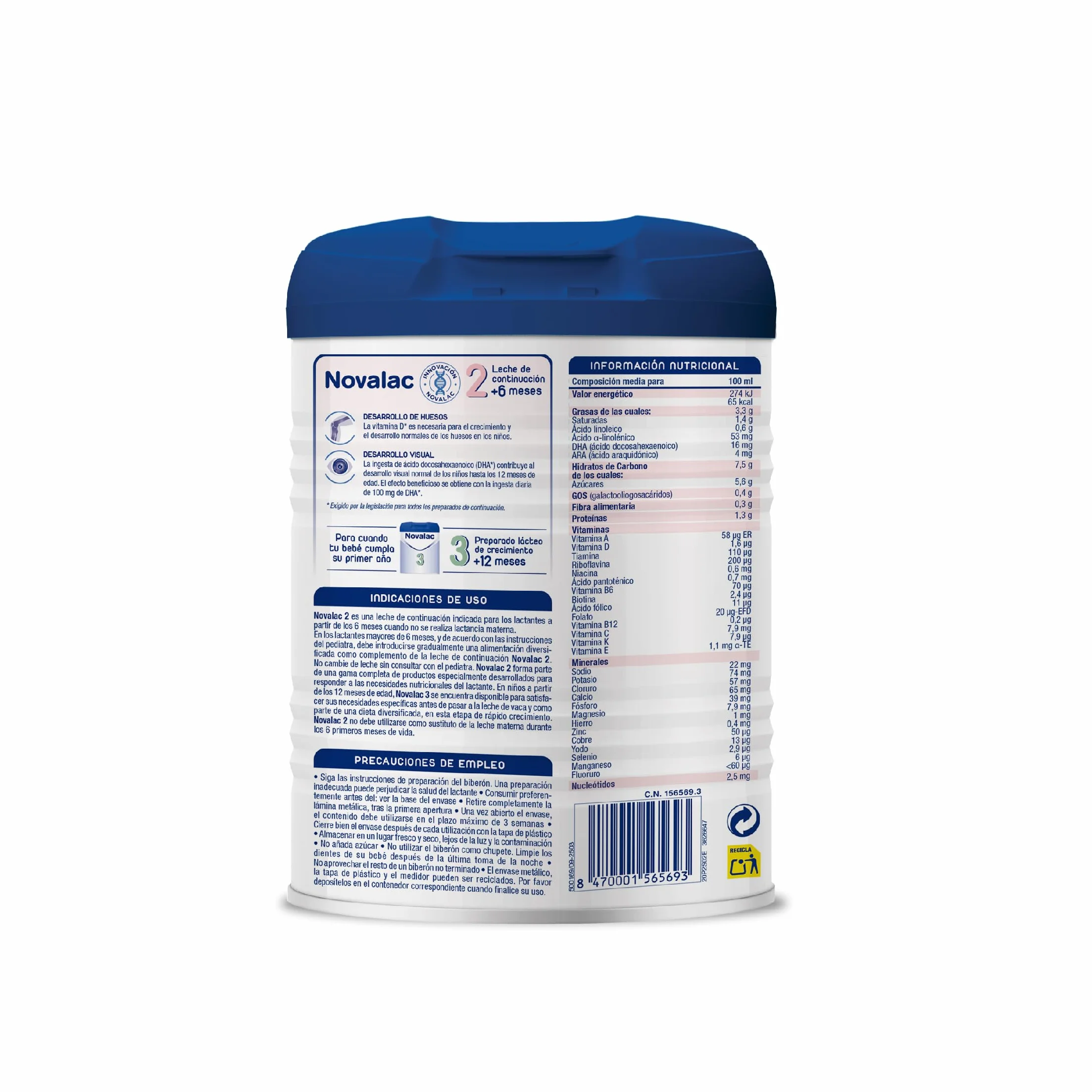 Novalac 2 Leche en polvo Continuación 6-12 Meses 800 g Hierro DHA