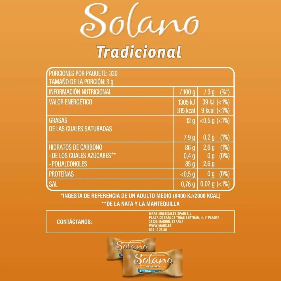 Solano Caramelo Cremoso Sabor Tradicional Sin Azúcar 1kg