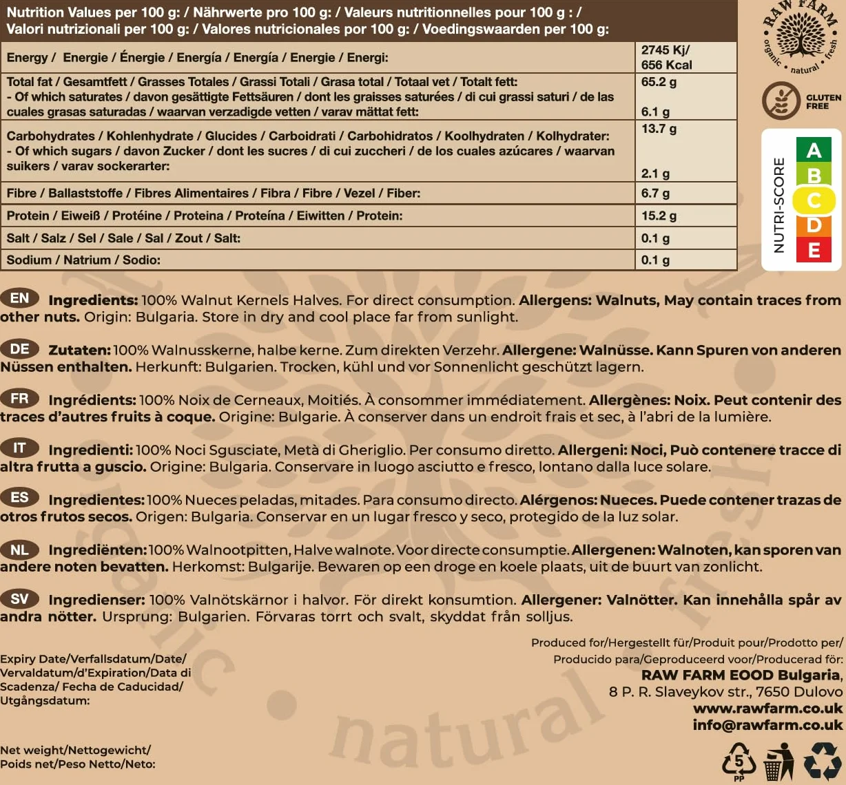 Nueces crudas 1 kg sin sal ricas en Omega-3 proteínas fibra snack vegano sin gluten