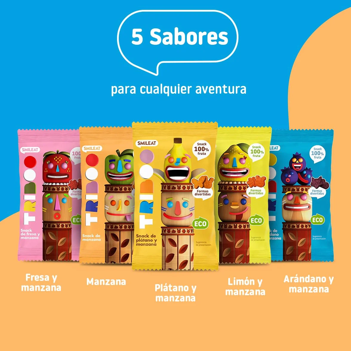 Smileat - Pack de 15 TRIBOO Snacks de Fruta sabor Manzana - Aperitivo para Niños - Alternativa a Gominolas y Chuches - Ideal para el Cole y Meriendas - 375g