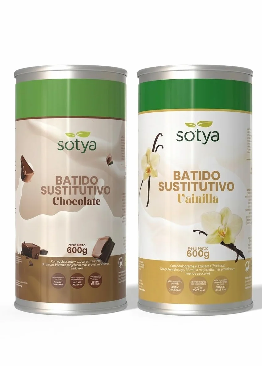 Batidos Saciantes Sustitutivos de Comida Pack Chocolate y Vainilla 600g Menos Azúcar Más Proteína Fibra Vitaminas Minerales Café Verde Dieta Hipocalórica Control Peso