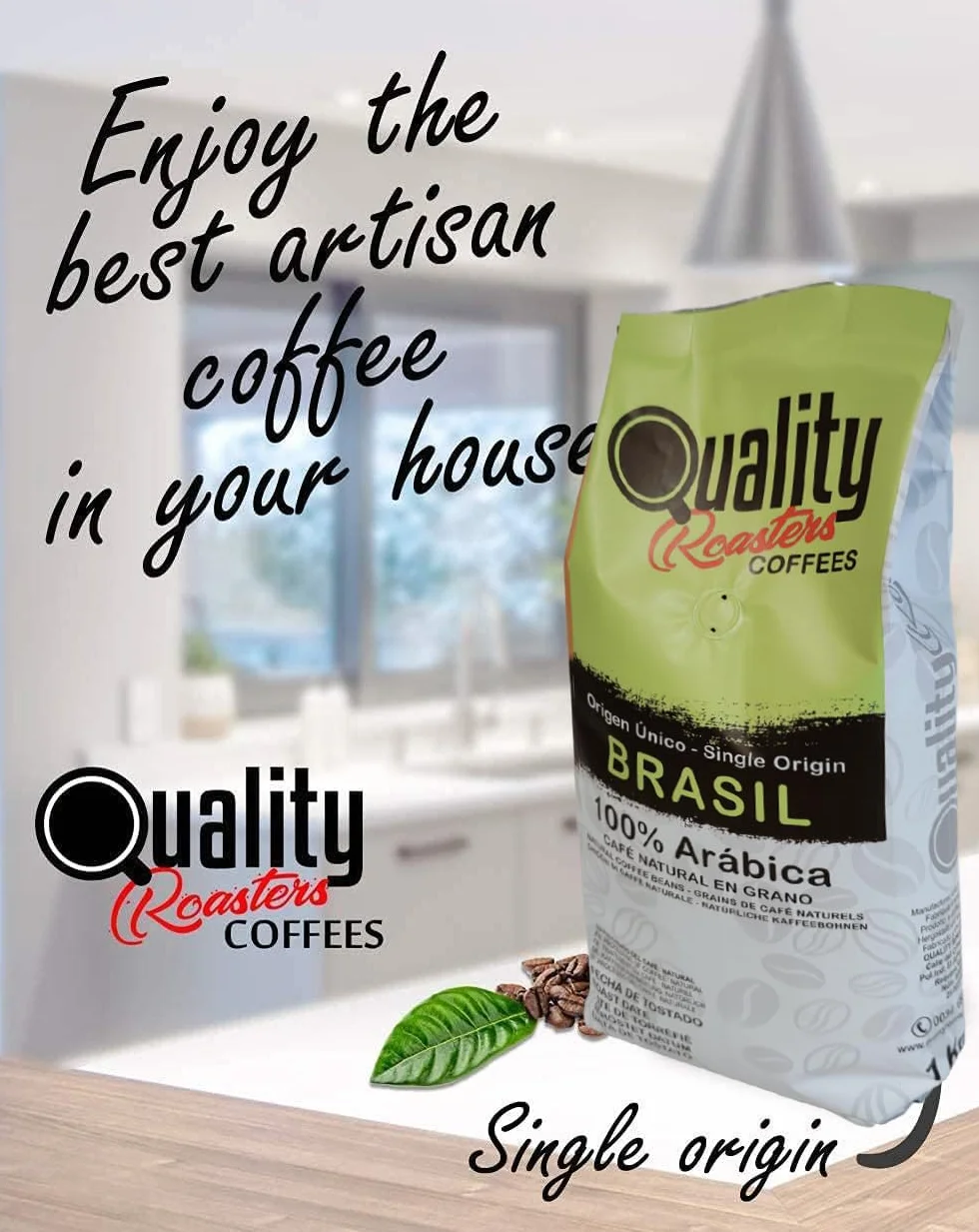 Café en grano natural 100% Arábica Origen único Brasil Tostado artesanal Tueste medio 1 kg