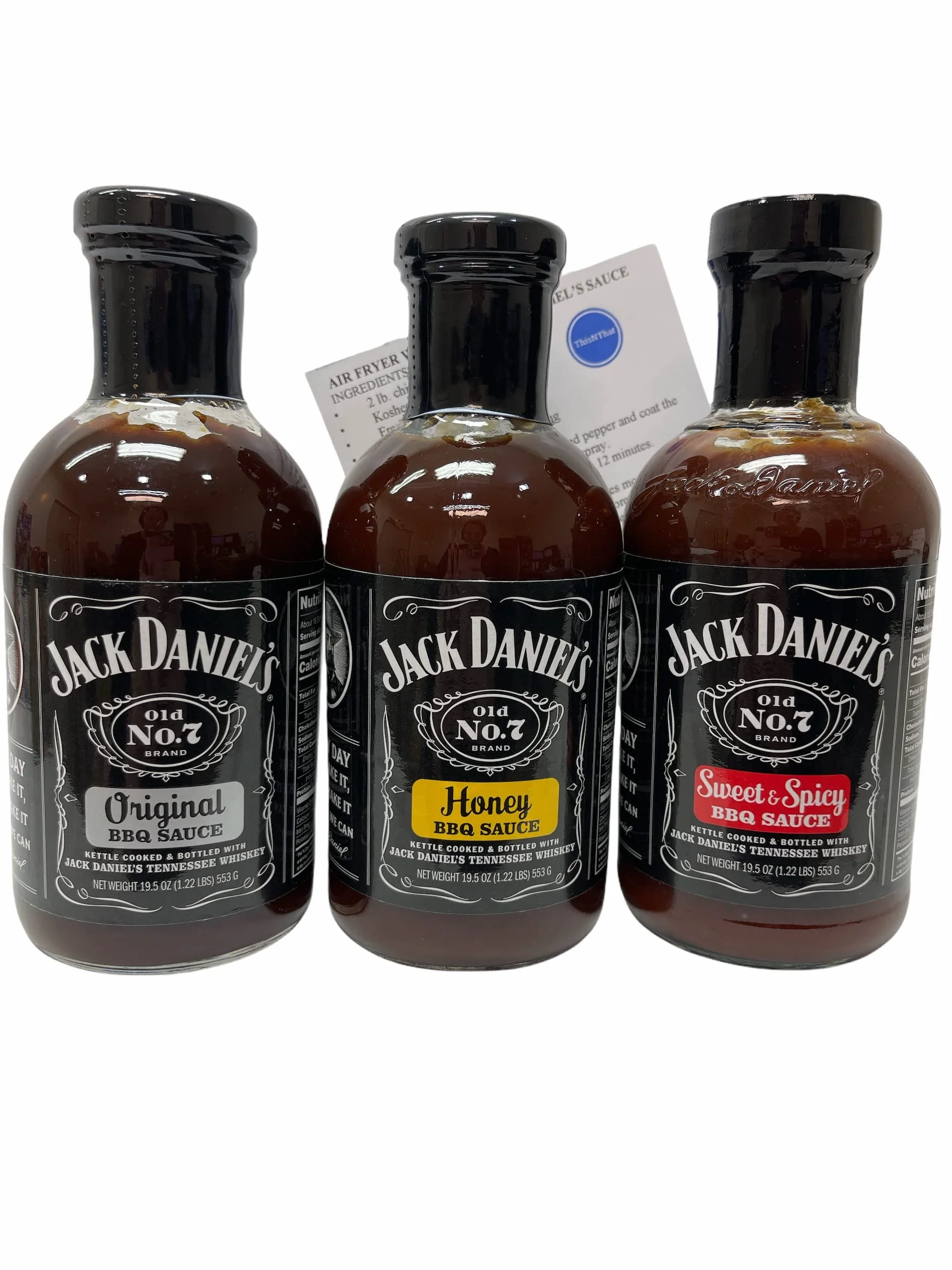Jack Daniels 19.5oz BBQ Sauce Bundle: Original, Sweet & Spicy, Honey and Recipe Card