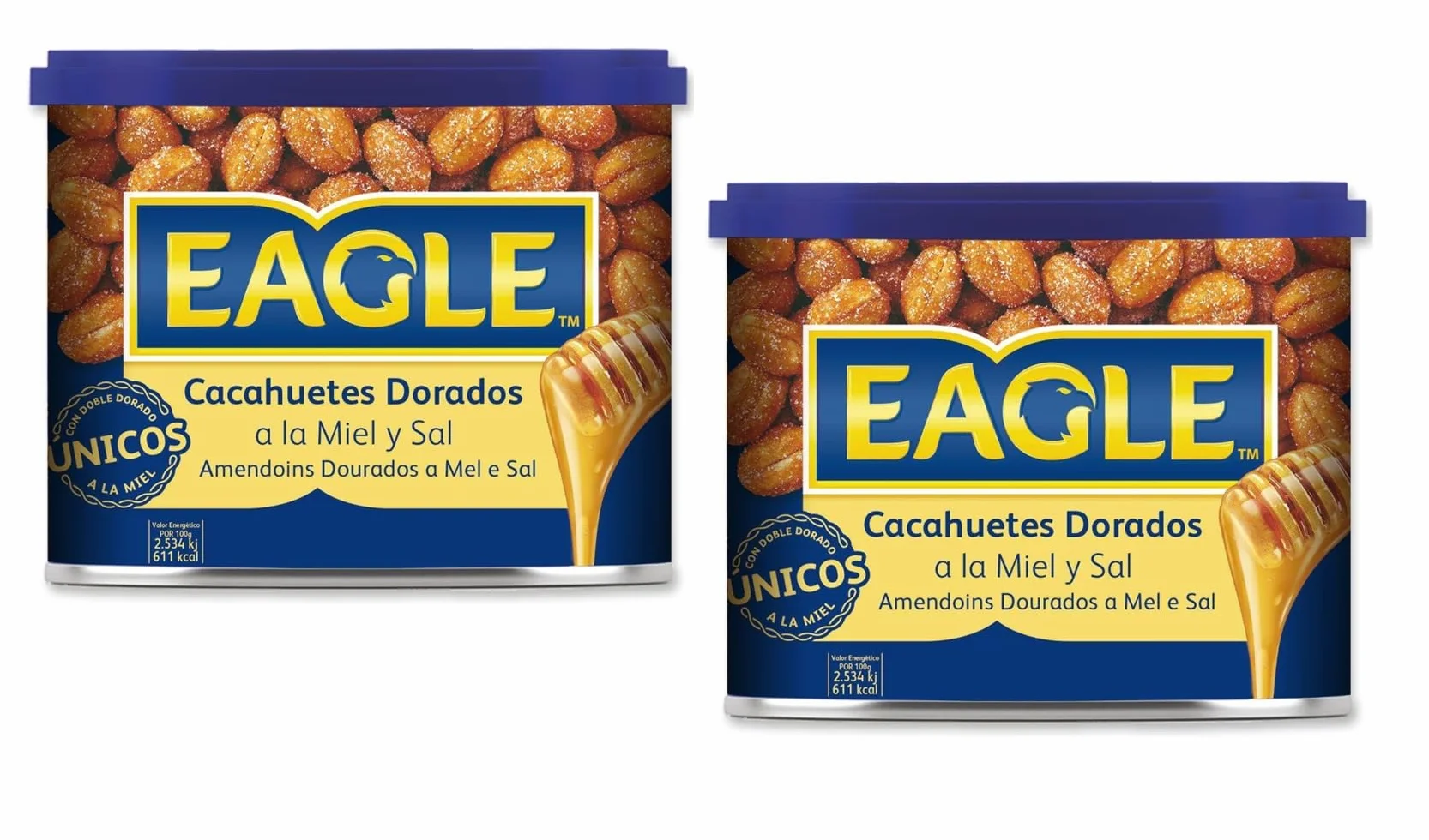 Eagle Cacahuetes Dorados a la Miel y Sal | Pack 2x250g | Snack Crujiente Dulce-Salado | OsoRetail