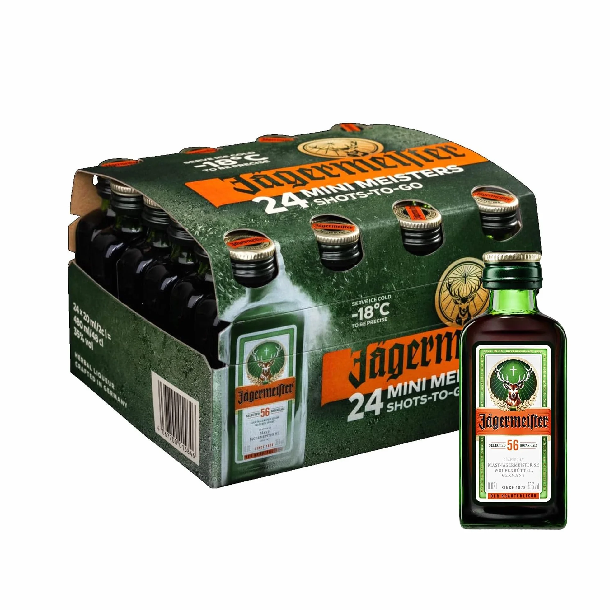 JÄGERMEISTER - Licor de Hierbas Pack 24 x 20 ml, con 56 Ingredientes Naturales