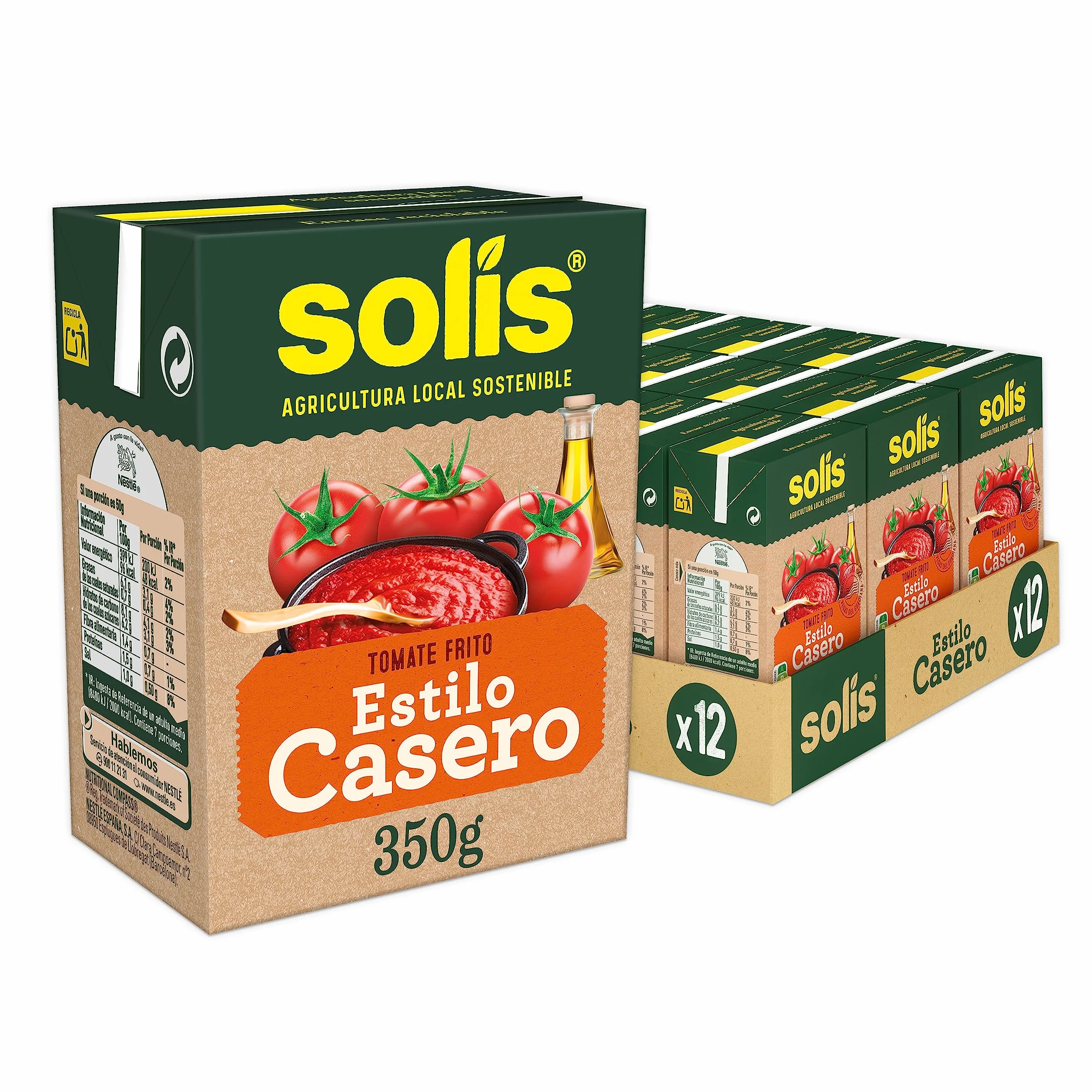 SOLÍS Tomate Frito Estilo Casero Brick - Pack de 12 x 350g - Tomate sin gluten