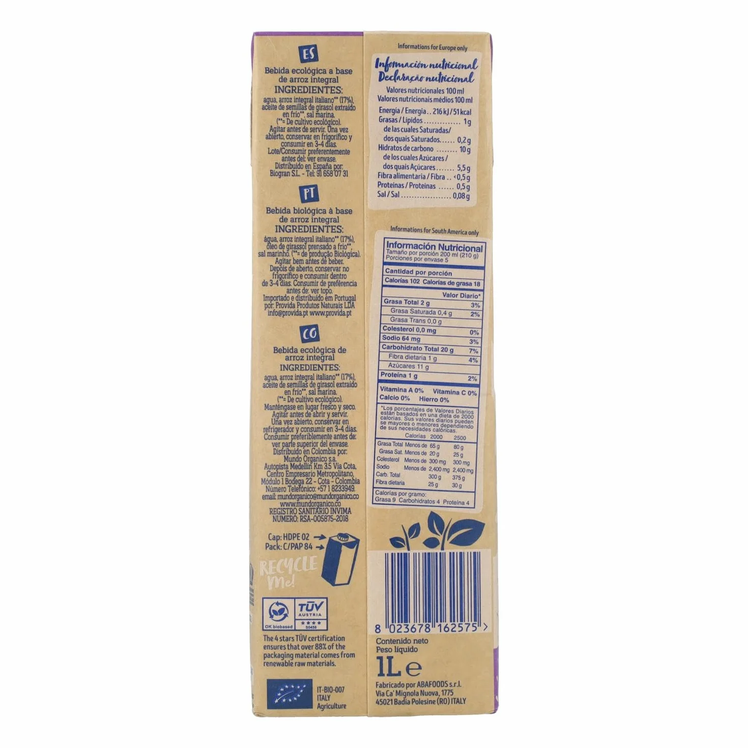 Bebida BIO Arroz Integral Isola Bio 1 L Pack 6