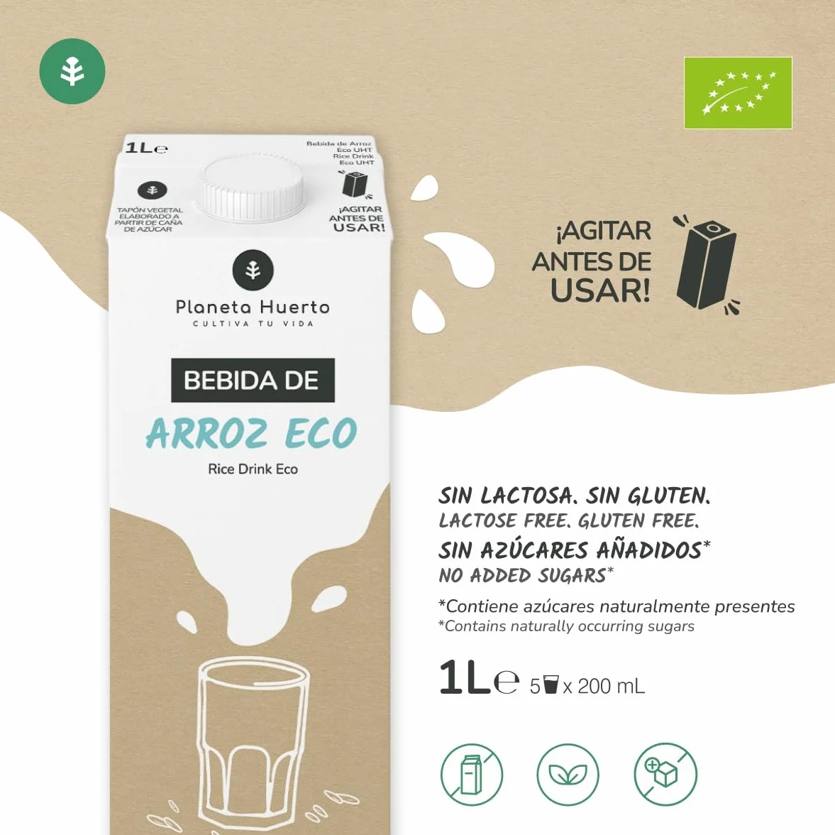 Pack 12× Bebida de Arroz ECO 1 L – Bebida Alternativa Vegetal Ecológica sin Lactosa