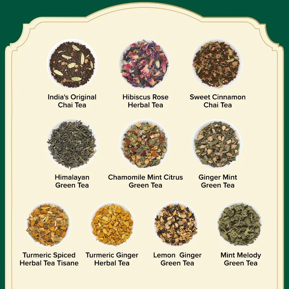 VAHDAM Caja de Regalo de Té Surtida 20 Sabores 40 Bolsas Verde Hierbas Negro Chai