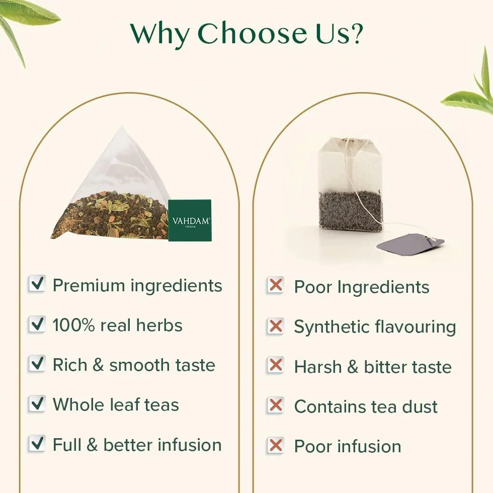 VAHDAM Té Chai de Canela Dulce | 100 Bolsitas Piramidales | Mezcla de Té Negro Assam con Canela y Cardamomo | Sabor Chai Especiado | Sellado al Vacío para Frescura
