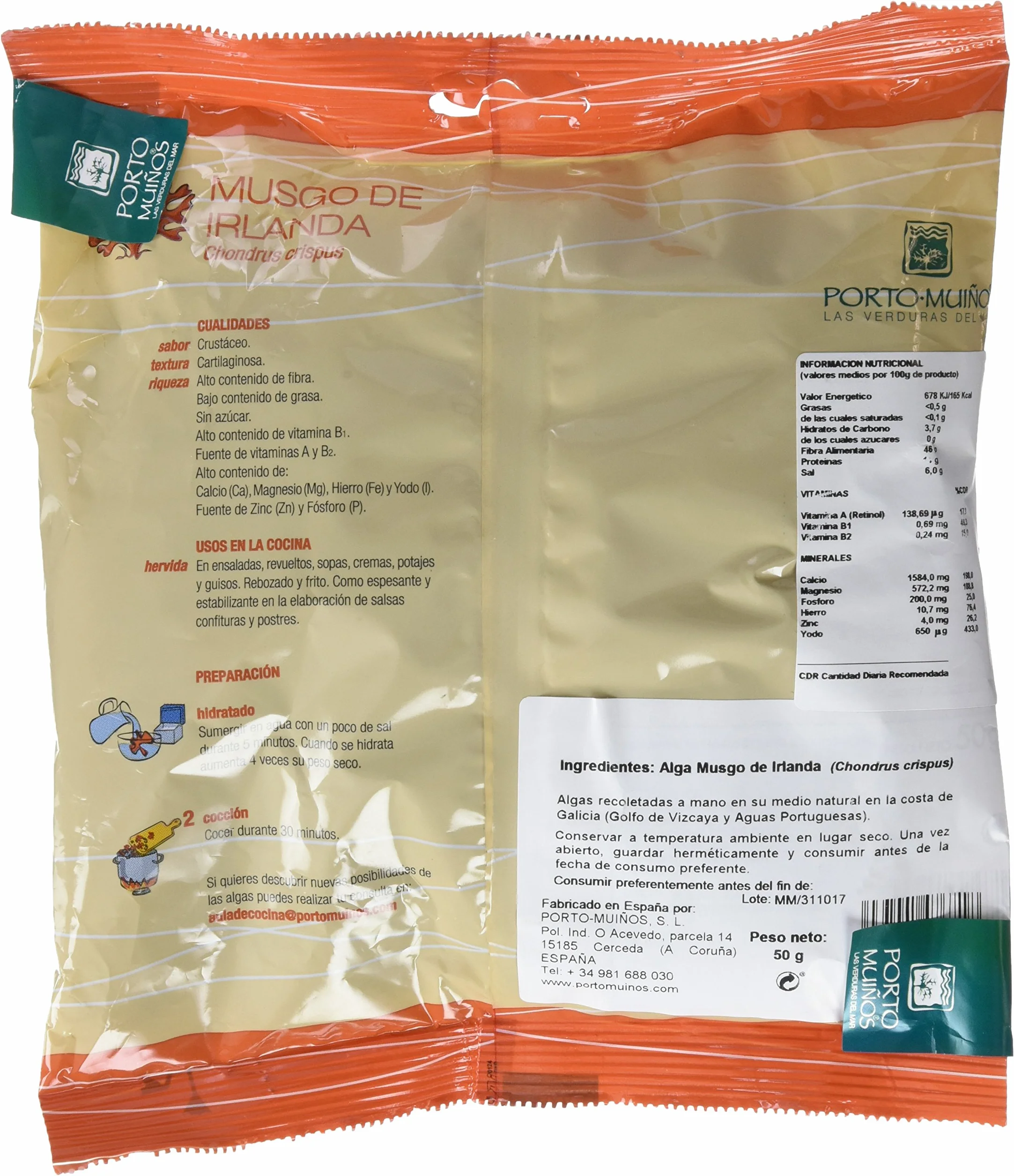 Porto Muiños Alga Musgo de Irlanda Deshidratada - Paquete de 2 x 50 gr - Total: 100 gr