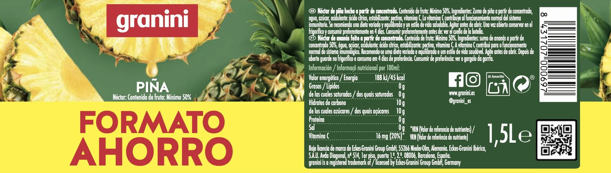 Granini Néctar de Piña Pack 6 x 1,5L