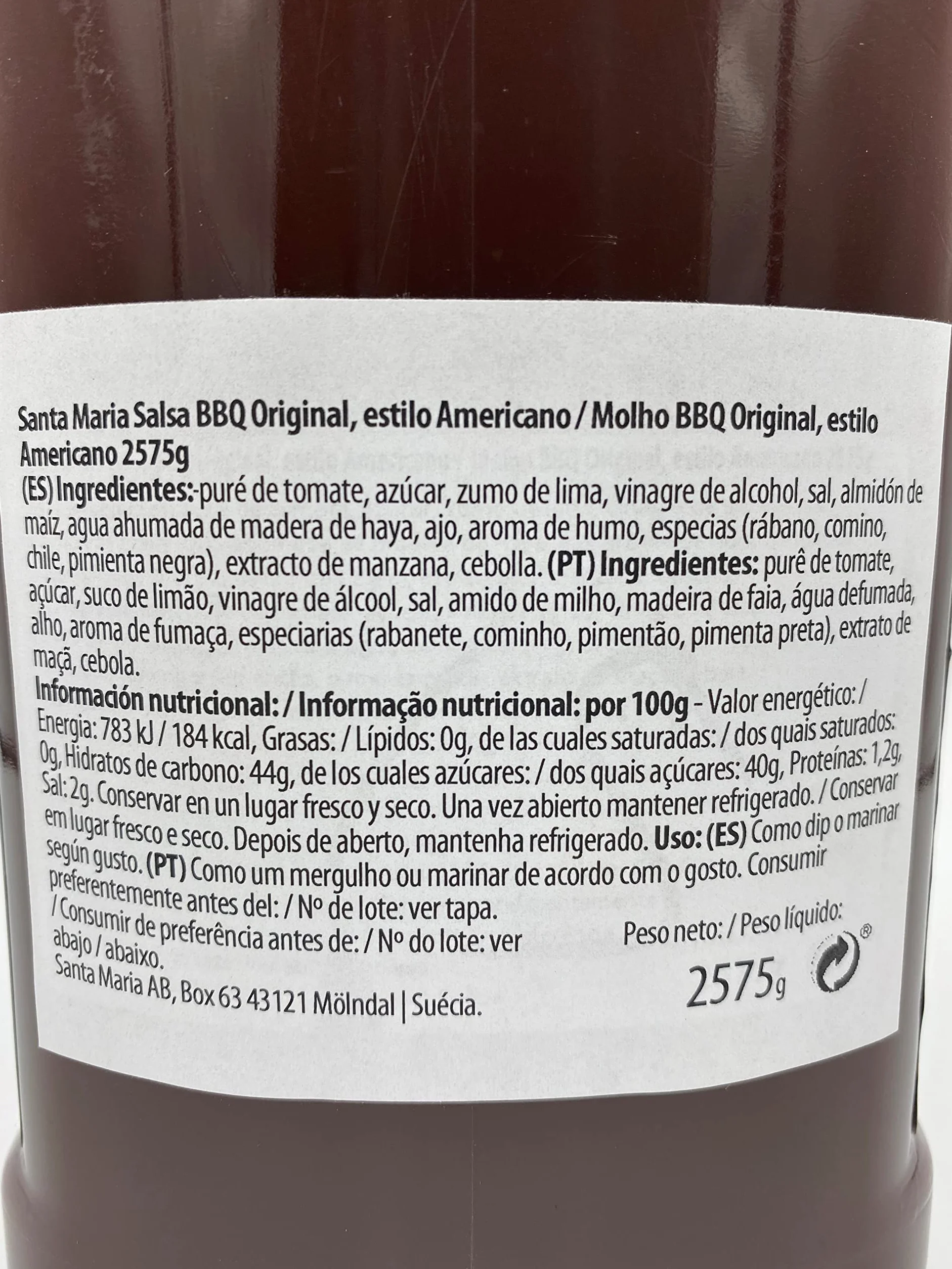 Santa Maria Salsa Barbacoa Dulce y Ahumado Condimento para Carnes BBQ Estilo Americano 2575 g