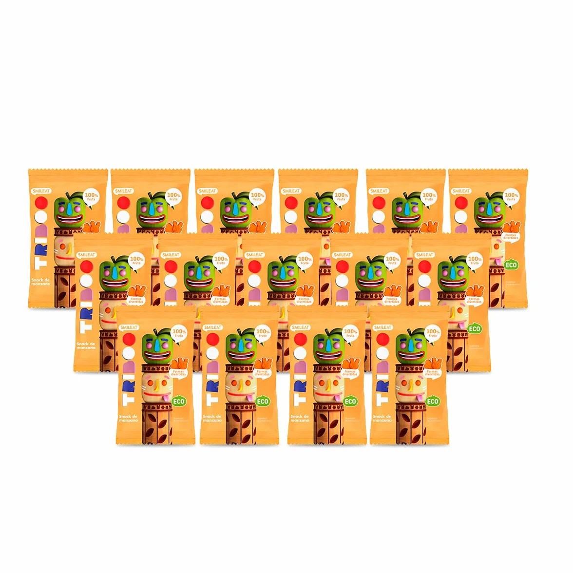 Smileat - Pack de 15 TRIBOO Snacks de Fruta sabor Manzana - Aperitivo para Niños - Alternativa a Gominolas y Chuches - Ideal para el Cole y Meriendas - 375g
