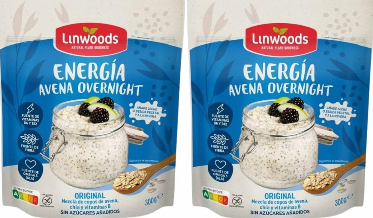 Linwoods Avena Overnight Energía Natural Sin Gluten 300g | Con Chía, Proteínas, Vitaminas B6, B12 y Magnesio | Desayuno Energético Vegetal