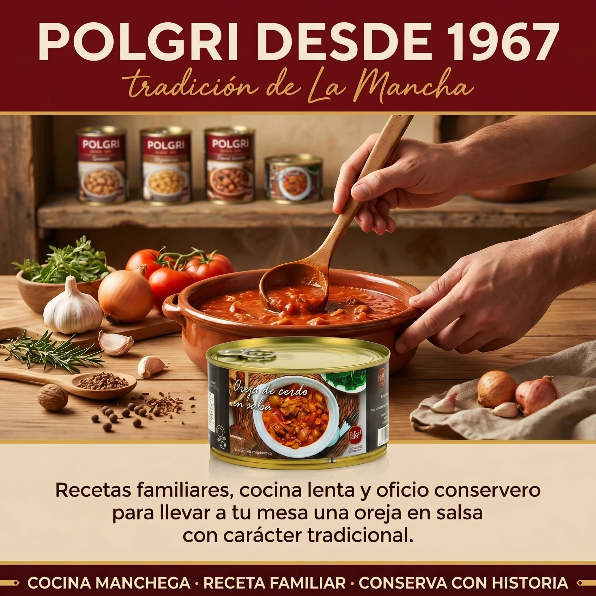 POLGRI Oreja de Cerdo en Salsa 425g x 3 latas Receta Tradicional de La Mancha Lista para Comer