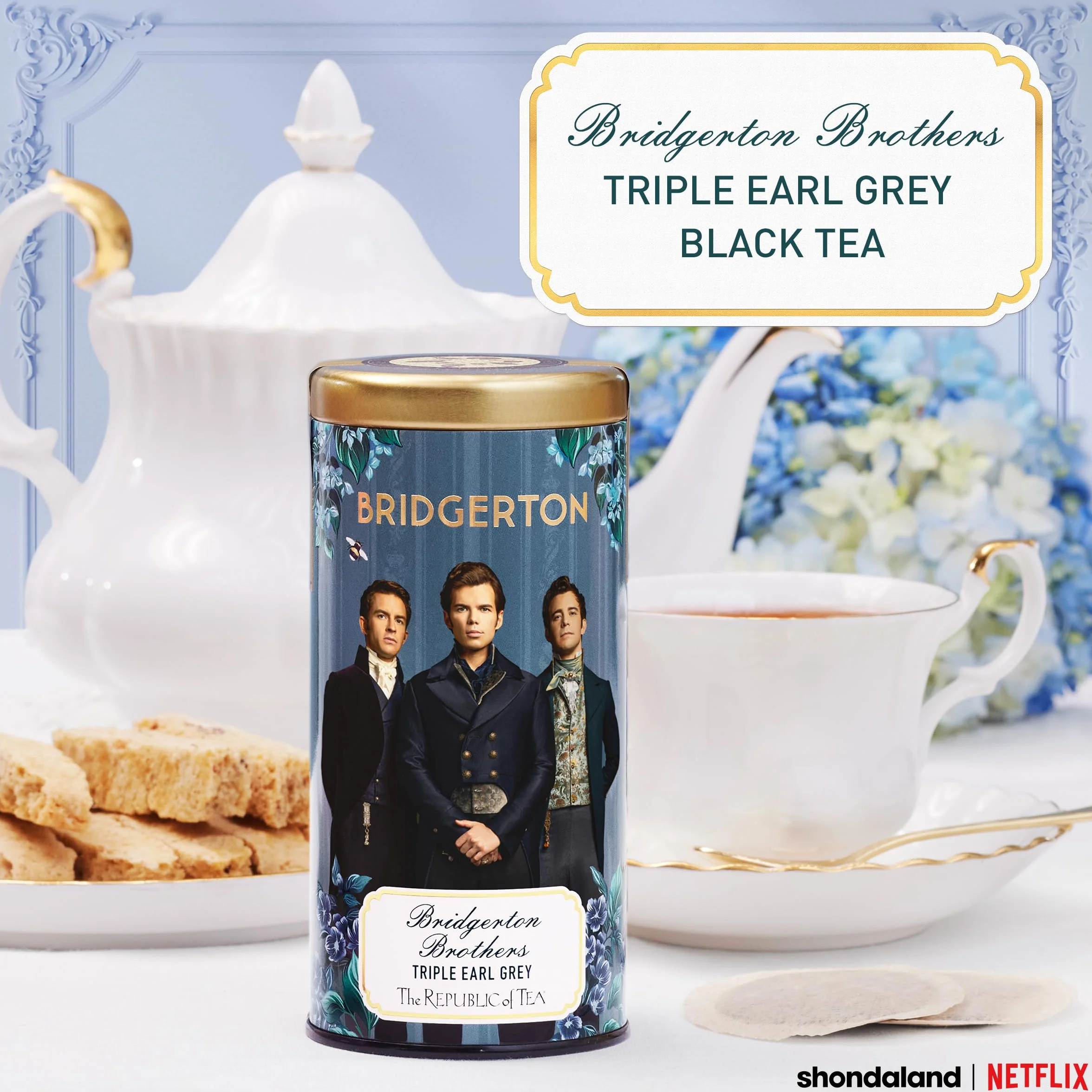The Republic of Tea Bridgerton Brothers Triple Earl Grey Tea, 36 bolsitas de té en lata de metal, exquisito té negro con bergamota y cítricos en una lata de almacenamiento de metal