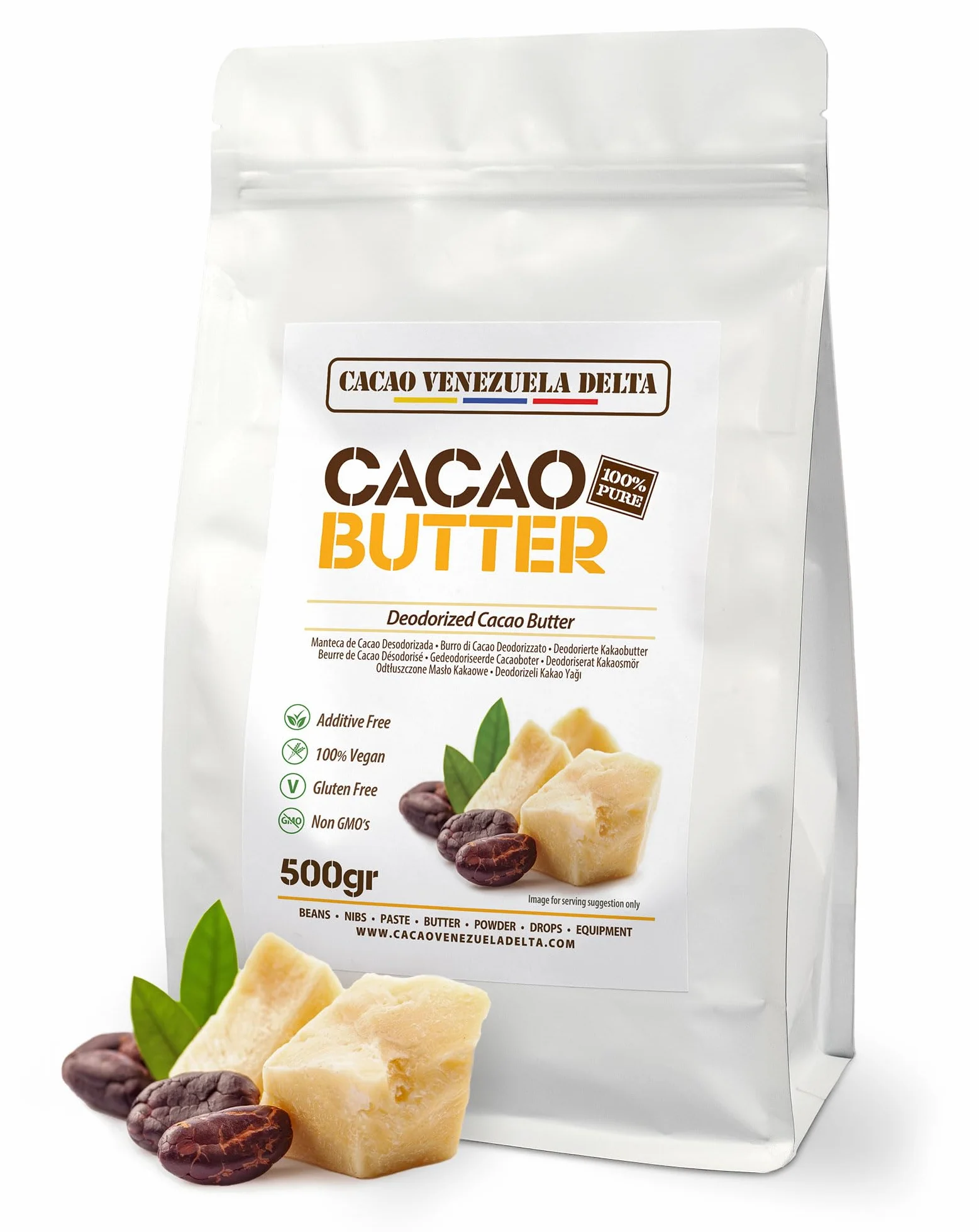 Manteca De Cacao 100% Tipo Desodorizada Bolsa 500g Cacao Venezuela Delta