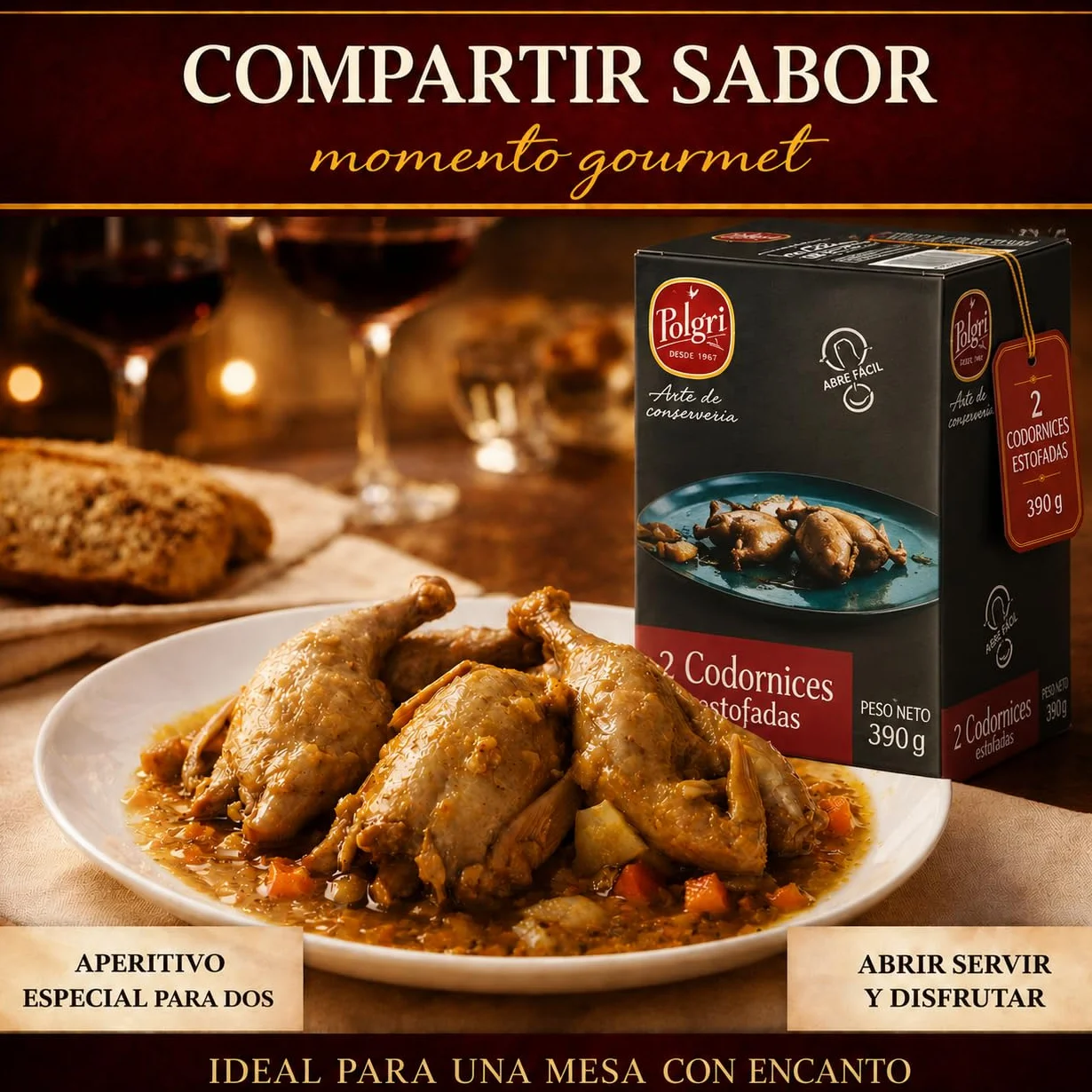 POLGRI Codornices Estofadas Toledana Conserva de Caza 390 g x 3 Latas Estuchada Plato Preparado Receta Espanola