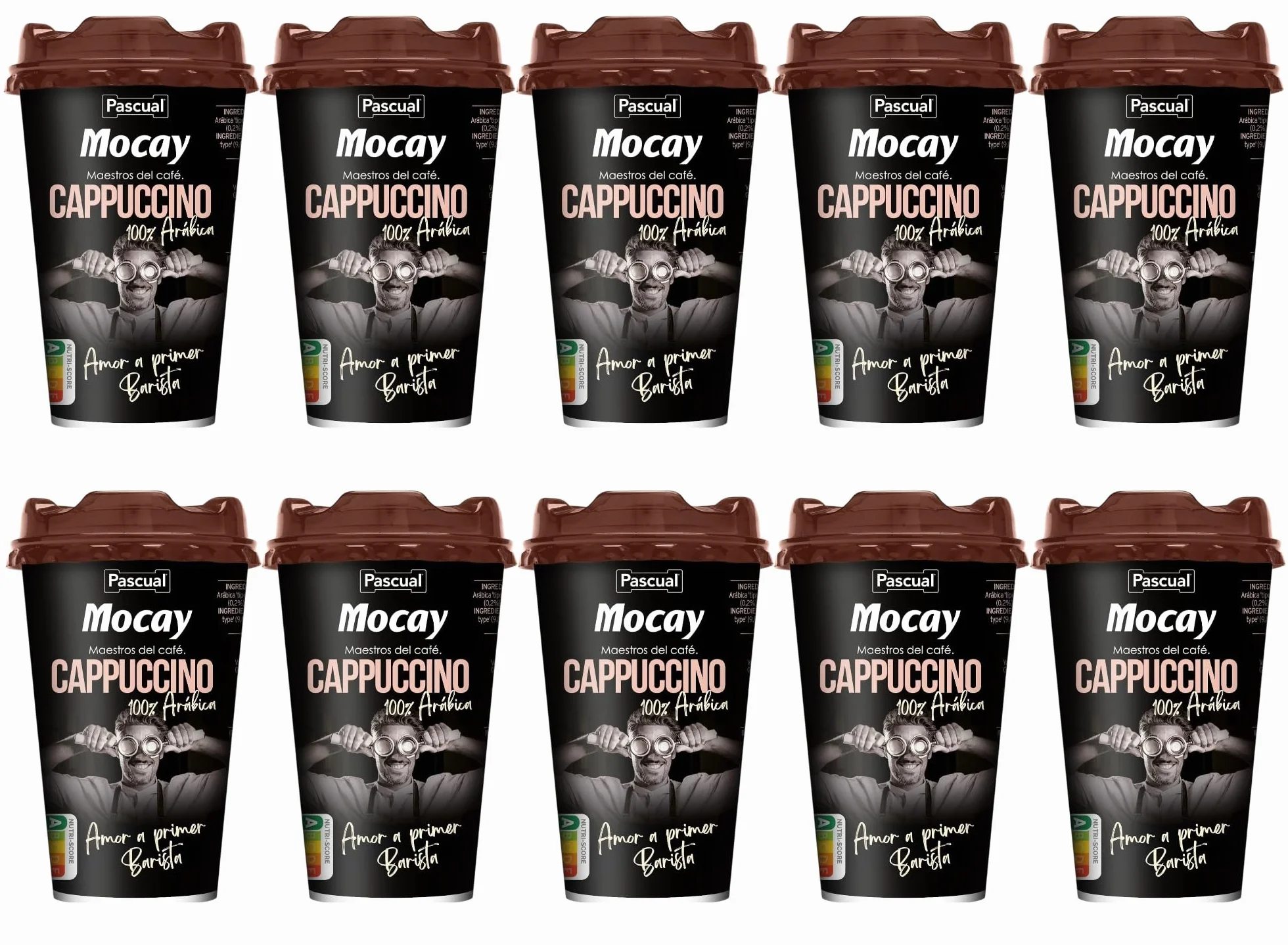 Pack 10 Mocay Café Frío Cappuccino 200 ml | Café Listo para Beber con Leche | Elaborado con Café 100% Arábica | Bebida Refrigerada Lista para Tomar | Entrega 24h