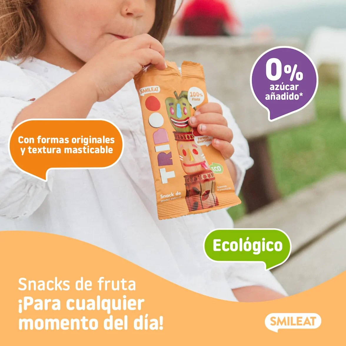 Smileat - Pack de 15 TRIBOO Snacks de Fruta sabor Manzana - Aperitivo para Niños - Alternativa a Gominolas y Chuches - Ideal para el Cole y Meriendas - 375g