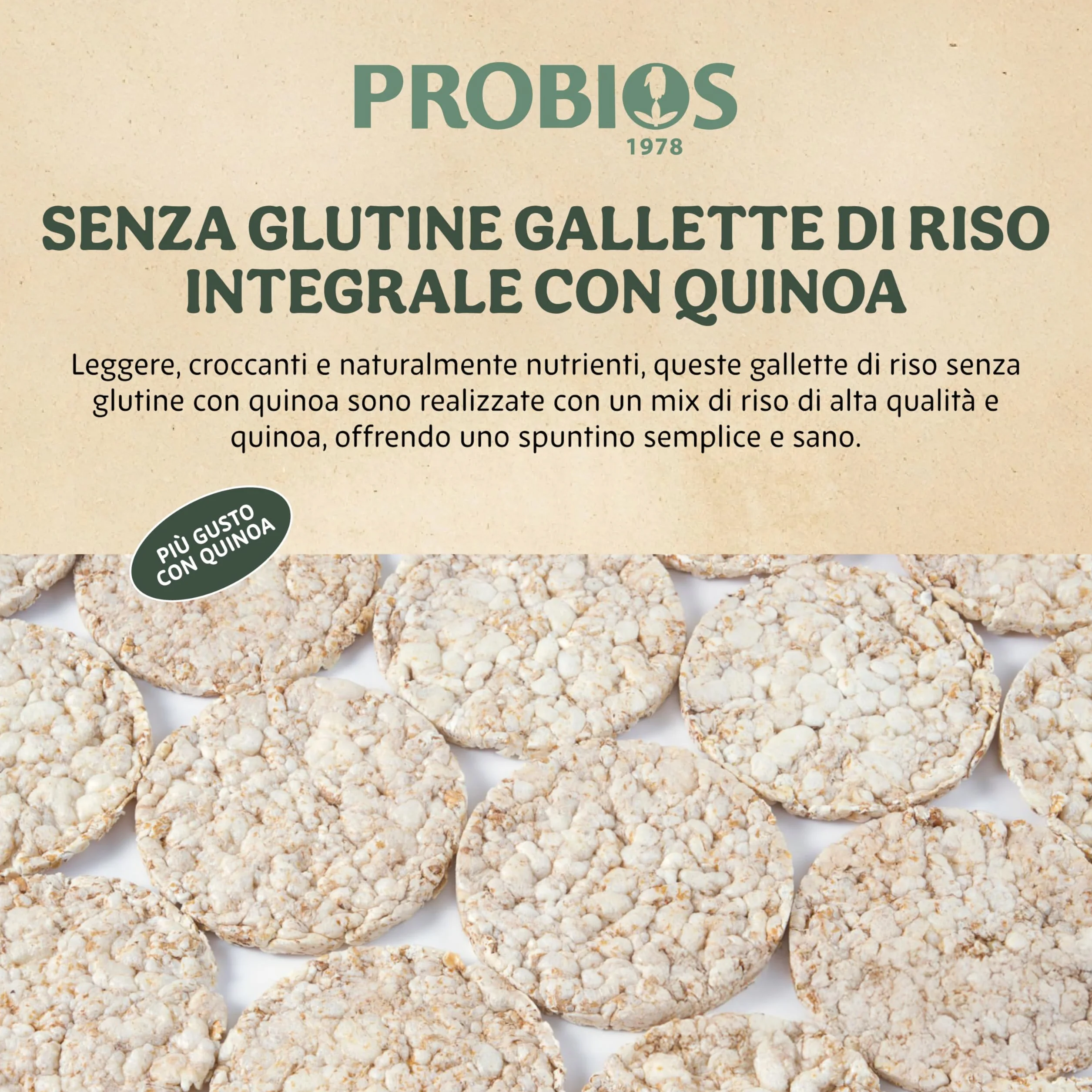 Probios Rice&Rice Galletas de Arroz con Quinua - Paquete de 12 x 100 gr - Total: 1200 gr